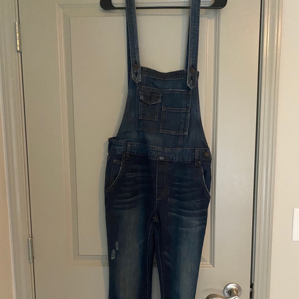 Free people dark wash overalls